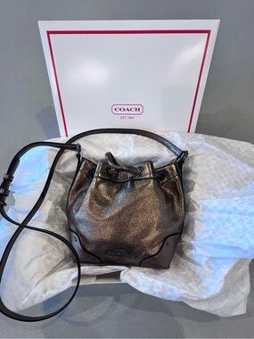 Coach Metallic Bronze Leather Drawstring Crossbody Bag F35363 BABY MICKIE